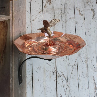Copper Plated Hummingbird Birdbath with Wall Mount Bracket
