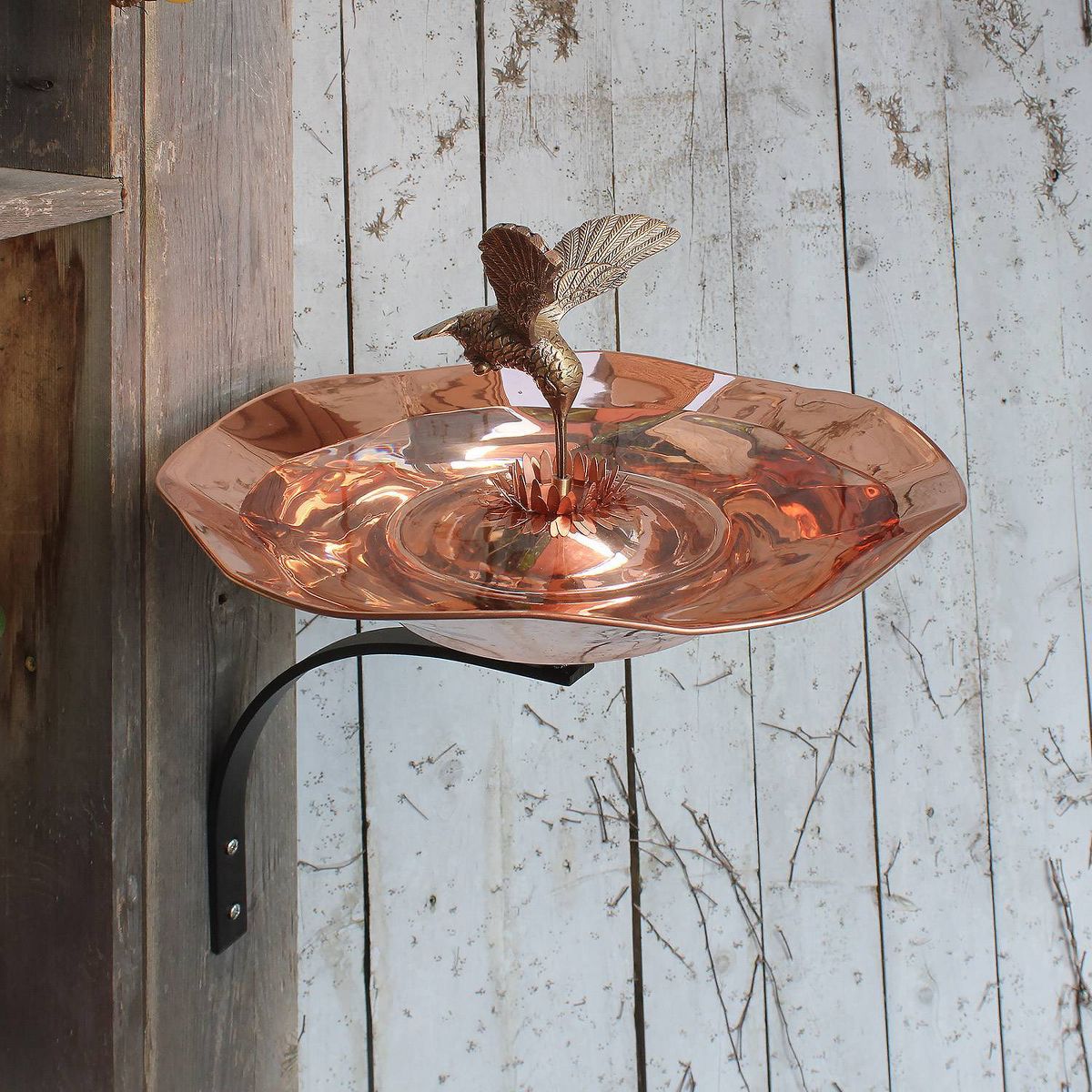 16.2" Hummingbird Birdbath Bowl with Wall Mount Bracket Copper Plated - ACHLA Designs: No Rust, Weather-Resistant - thumbnail 2