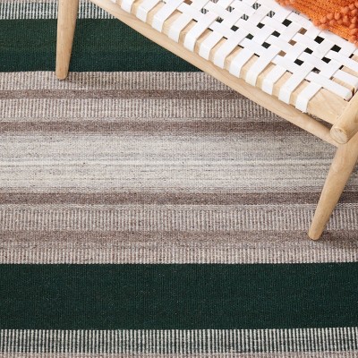 Gray and Green Flat Woven Wool Area Rug