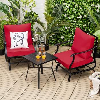 Costway 3PCS Patio Rocking Bistro Set Cushioned Chair Armrest Side Table Red