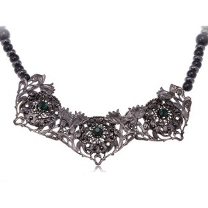 Anna-Kaci Women's Vintage-Inspired Necklace with Beaded and Intricate Filigree Pendant Adjustable Length - Black - 1 of 4