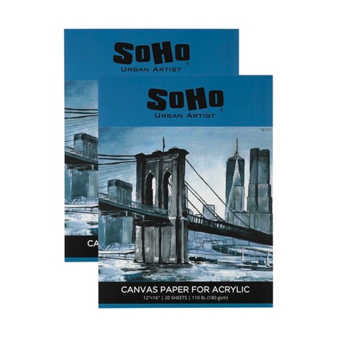Soho Urban Artist 2 Pack 12x16 Canvas Pad For Acrylic Painting  (110lb/180gsm), 20 Sheets Textured Surface And Bleed - White : Target