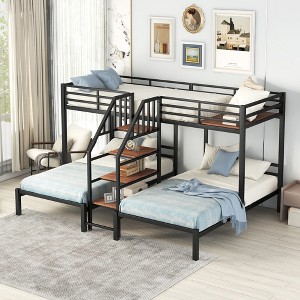 Whisen Morden Design Twin over Twin Triple Bunk Bed with Storage Shelves Staircase - 1 of 4