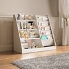 35 in. Wide White Finish 4 Shelf Bookcase with Cotton Linen Storage Sling Pockets - 4 of 4