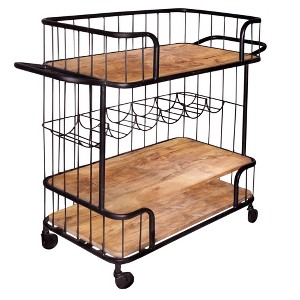2 Shelves and Metal Frame Bar Cart with Wooden Top Black/Brown - The Urban Port - 1 of 4