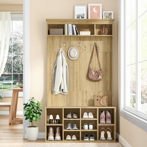 Lirago,70.9-Inch Natural Hall Tree with Bench, Shoe Storage & Hooks-Durable Mudroom Entryway Organizer - 1 of 2