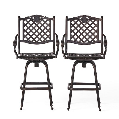 GDFStudio Decatur Outdoor Cast Aluminum Adjustable Swivel Barstool (Set of 2), Shiny Copper