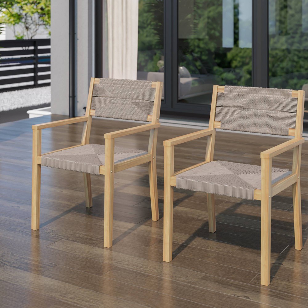 2pk Acacia Outdoor Dining Arm Chairs Brown TK Classics