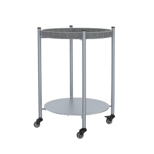 ChicFurnit Console Tables Couch Table Small Side Table Dual Tier Mobile Storage Table Round End Table for Living Room, Gray, 15.75"*15.16"*23.43" - 1 of 4