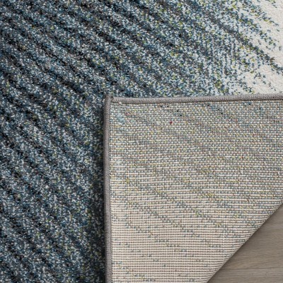 Grey and Teal Geometric Medium Pile Area Rug, 6'7" x 9'