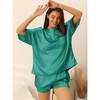 cheibear Women's Soft Satin Short Sleeve T-Shirt with Pockets and Shorts Pajama Sets 2 Pcs - 2 of 4