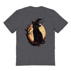 Rerun Island Men Black Cat Moon Bg Short Sleeve Graphic Cotton T-Shirt - 1 of 4