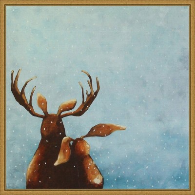 16" x 16" Friends Moose by Lucia Stewart Framed Canvas Wall Art - Amanti Art