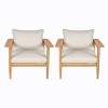 Outdoor Patio Garden Club Lounge Chair with Beige Cushions,Acacia Wood Lounge Chair with Wide Armrests,Wooden Outdoor Lounge Chair-Coolbibila - 3 of 4
