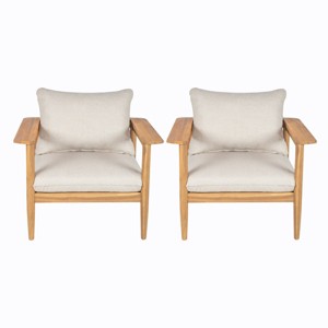 Modern Outdoor Patio Club Lounge Chair with Beige Cushions,Acacia Wood Garden Lounge Chair, Wide Armrests Wooden Outdoor Lounge Chair-Koiai - 1 of 4