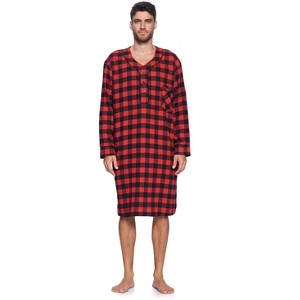 Ashford & Brooks Mens Flannel Plaid Long Sleep Shirt Henley Nightshirt - 1 of 4