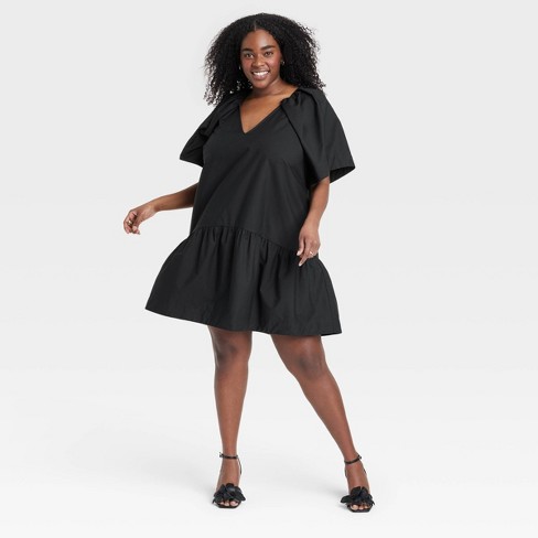 Women's Flutter Short Sleeve Mini Poplin Dress - A New Day™ Black 4x :  Target