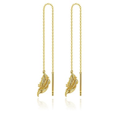 Molenia 14K Gold Plated Dangle Earrings, Thread Earrings Leaf Drop,  925 Sterling Silver Elegant Feather Earrings, Birthday Gift for Women Bridesmaid