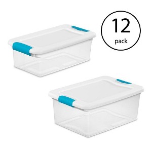 Sterilite 15 Qt Stackable Storage Box with Latching Lid, 12 Pack Bundled with 6 Qt Plastic Organizing Bin with Latch Lid, 12 Pack - 1 of 4