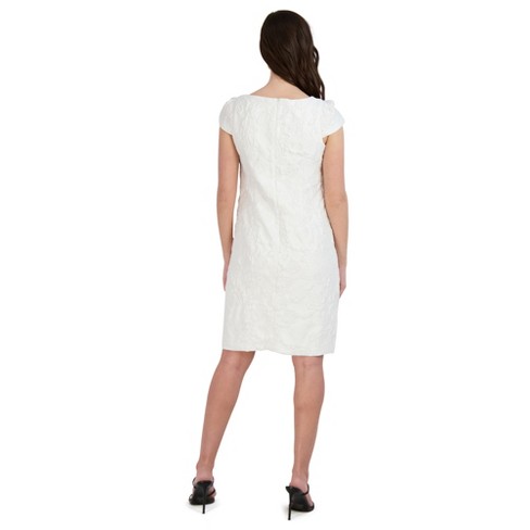 Dr Collection - Cap Sleeve Puff Jacquard Sheath Dress, Ivory, Size; 12 ...
