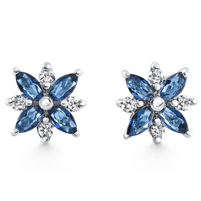 Pompeii3 .60Ct Petal Marquise Blue Sapphire Diamond Studs Earrings White Gold Lab Created