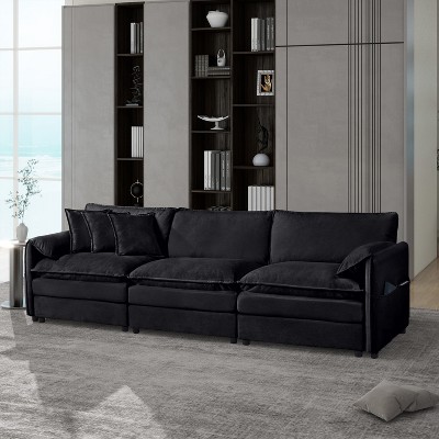 DOMETOUR Oversized Deep 3 Seat Sectional Sofa, Modern Chenille Cloud Couch with 3 Pillows for Living Room Bedroom Apartment Office
