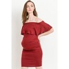 Hello Miz Women's Fitted Ruffle Off Shoulder Maternity Dress - 2 of 4