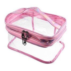 Unique Bargains Double Layer Makeup Bag Cosmetic Travel Bag Case Make Up Organizer Bag Clear Bags for Women 1pcs - 1 of 4