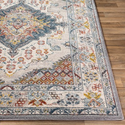 Gray and Beige Polypropylene Traditional Medallion Area Rug