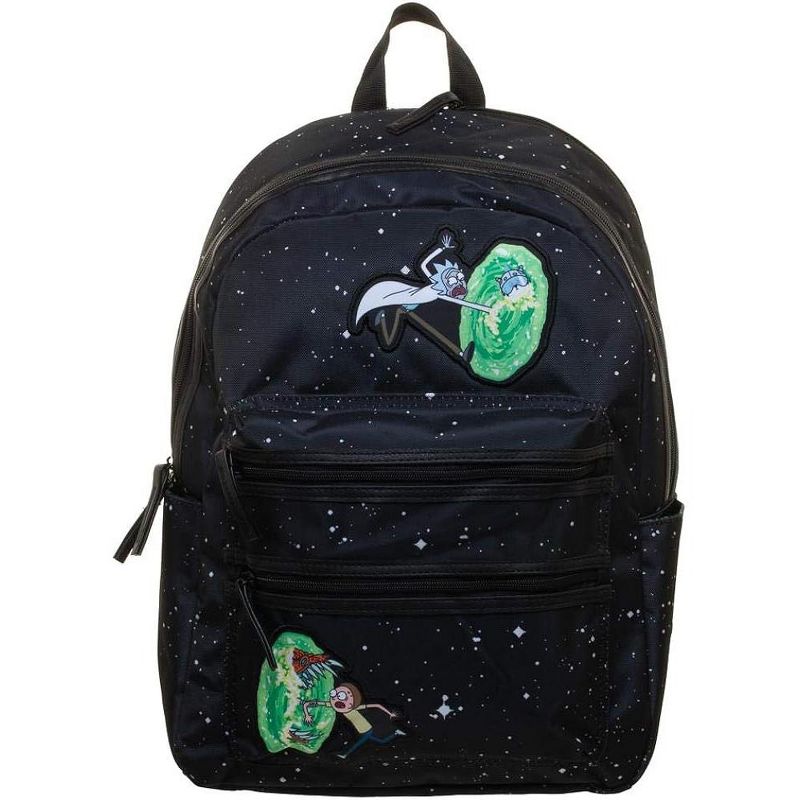 Rick and Morty Universe Portals Double Z Padded Laptop 17" Adult Backpack Black, 2 of 5
