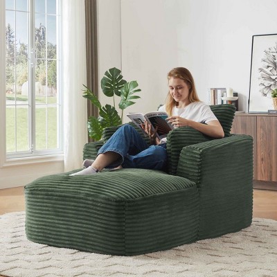 Aukfa Modern Corduroy Chaise Lounge Sofa with Springs, No Assembly Required, Compressed for Easy Shipping