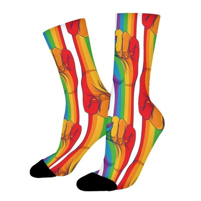 Colorful Fist Women Printed Crew Socks Funny Funky Socks Soft Polyester Novelty Gifts for Artists Men