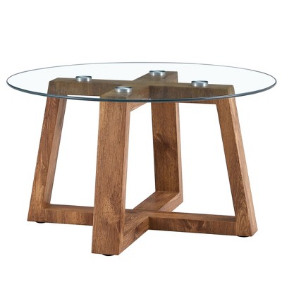 NicBex 31.5 Inch Round Coffee Table with Tempered Glass Tabletop and MDF Legs for Living Room,Bedroom
