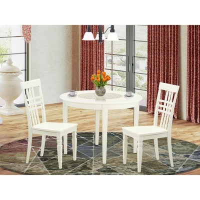 East West Furniture BOLG3-LWH-W 3 PC small Kitchen Table set with a Boston Dining Table and 2 Kitchen Chairs in Linen White