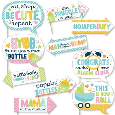 Big Dot of Happiness Funny Colorful Baby Shower - Gender Neutral Party Photo Booth Props Kit - 10 Piece