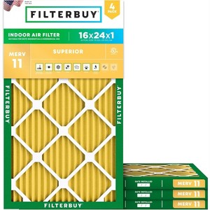 Filterbuy 16x24x1 Air Filter (4-Pack), Pleated MERV 11 Allergen Defense Replacement HVAC AC Furnace Filters (Actual Size: 15.38 x 23.38 x 0.75) - 1 of 4
