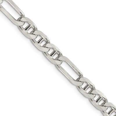 Black Bow Jewelry Mens 6.5mm Sterling Silver Solid Figaro Anchor Chain Necklace