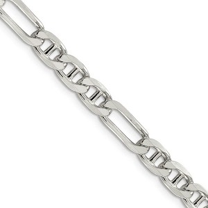 Black Bow Jewelry Mens 6.5mm Sterling Silver Solid Figaro Anchor Chain Necklace - 1 of 4