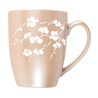 Elanze Designs Botanical Floral Nature Coffee Cup Mug 10 Ounce Ceramic With Shimmery Metallic Finish Elegant Minimalist Orchid Flower Silhouette