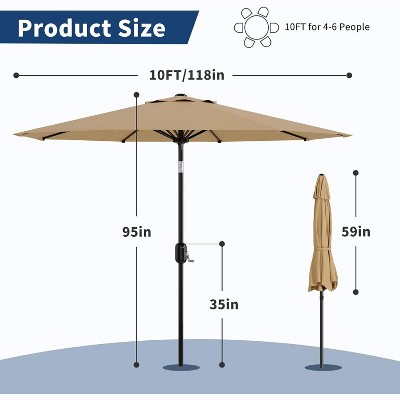 Garvee 10FT Patio Umbrella with Crank Lift and Push Button Tilt, Outdoor Umbrella with 8 Sturdy Ribs, UV-Resistant & Waterproof