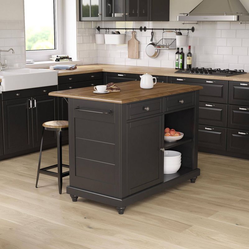 2 Stools and 2 Drawers Mona Kitchen Island with Black - Room and Joy, 3 of 11