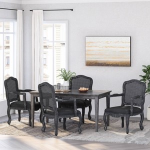 Set of 4 Andrea French Country Wood & Cane Upholstered Dining Armchairs - Christopher Knight Home: Kitchen Seating - 1 of 4