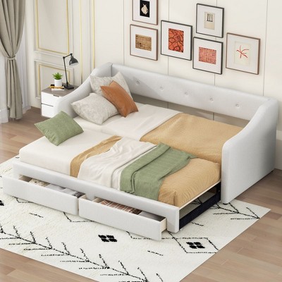 NicBex Twin XL to King Size Upholstered Daybed with 2 Drawers for Bedroom,Living Room,Apartment