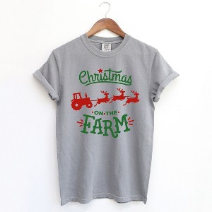 Simply Sage Market Women's Christmas On The Farm Tractor Short Sleeve Garment Dyed Tee - 1 of 4