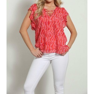 Women's Lace Up Ruffle Blouse - Veronica M - 1 of 2