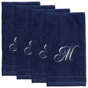 Creative Scents Navy Blue Fingertip Monogrammed Towels White Embroidered - 1 of 4