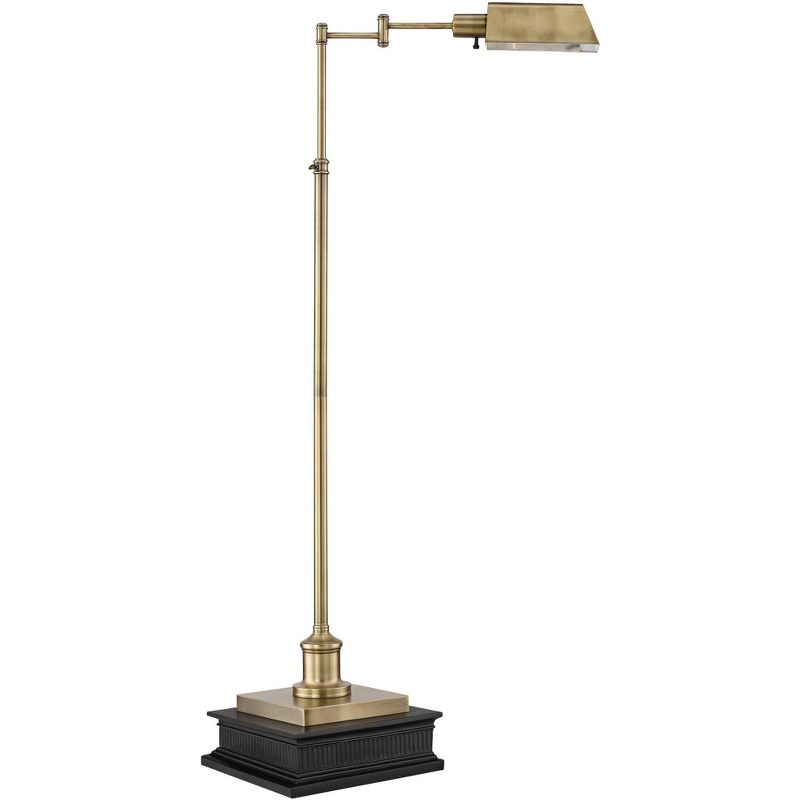 Regency Hill Jenson Traditional Pharmacy Floor Lamp with Black Riser 54" Tall Swing Arm Adjustable Aged Brass Metal Shade for Living Room Reading, 1 of 7