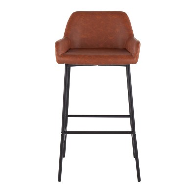 Daniella 21'' Industrial Black Metal and Camel Faux Leather Barstools, Set of 2