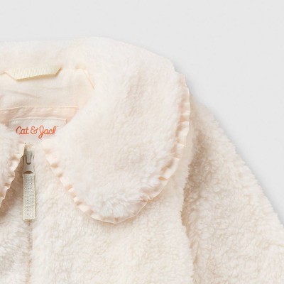 Детские куртки Cat & Jack Toddler Girls' Plush Collar Jacket - Cat & Jack™ Cream 18M — фото 4