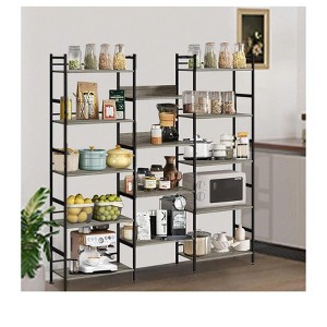 Book Shelf, Triple 5 Tier Bookcase, Industrial Wood Bookshelf With 14 Open Display Shelves, Wide Book Case With Metal Frame For Living Room Bedroom H - 1 of 4